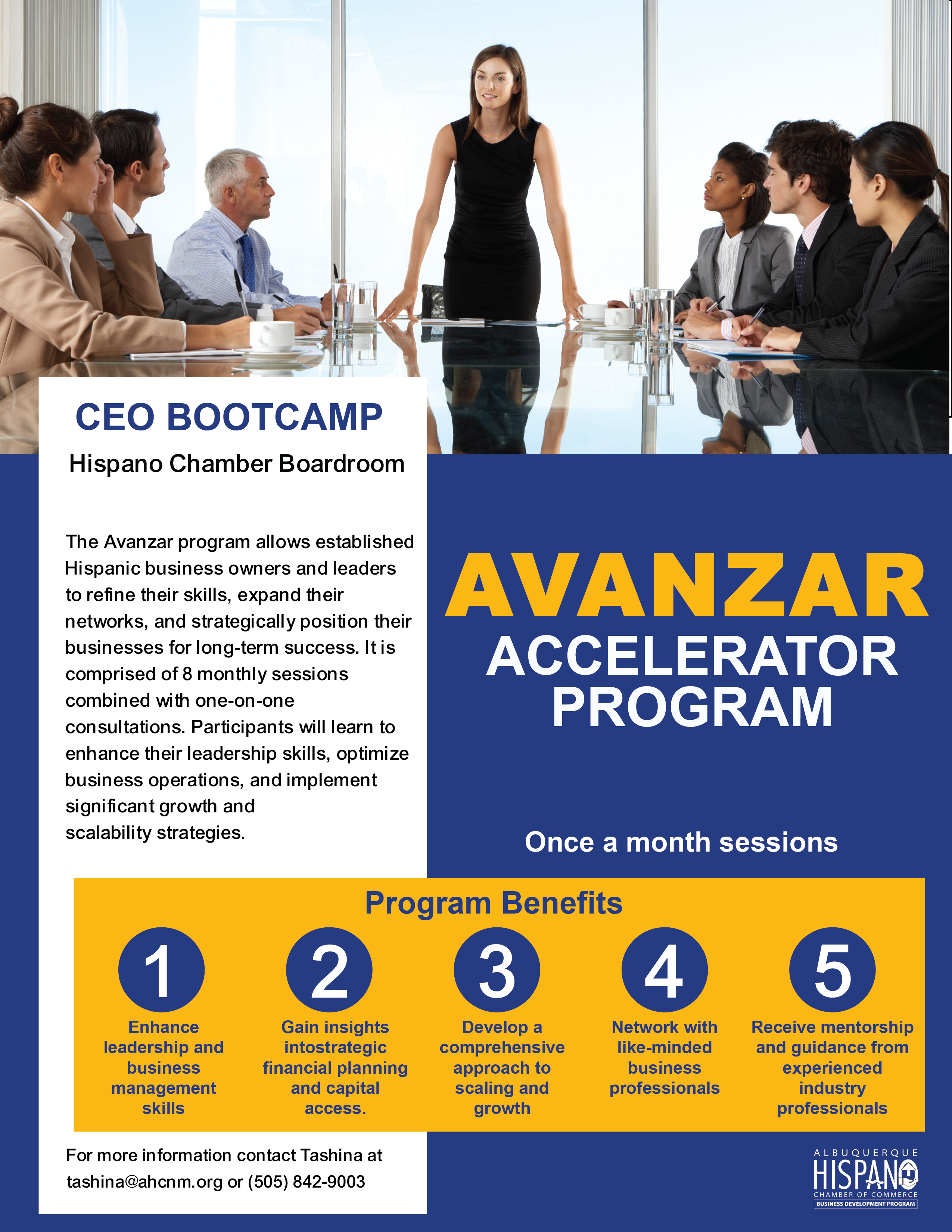 Avanzar - No Dates A person presents in a boardroom setting for a CEO Bootcamp. The Avanzar program offers leadership and business growth insights.